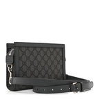 GG Supreme Monogram Textured Dollar Calfskin Web Small Ophidia Shoulder Bag  Grey Black Graphite Grey
