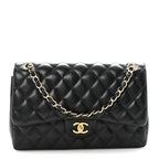 Lambskin Quilted Jumbo Double Flap Black