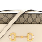GG Supreme Monogram Small Horsebit 1955 Shoulder Bag Beige Mystic White