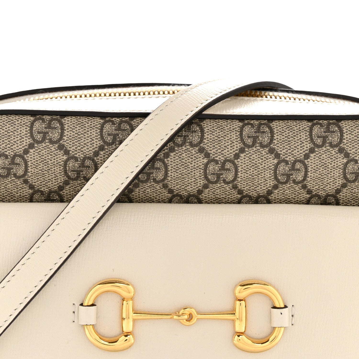 GG Supreme Monogram Small Horsebit 1955 Shoulder Bag Beige Mystic White