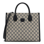GG Supreme Monogram Textured Dollar Calfskin Small Retro Interlocking G Tote Bag Beige Blue