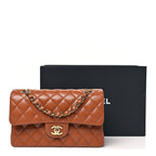 Caviar Quilted Small Double Flap Light Brown