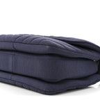 Jersey Chevron Quilted Small Trendy CC Dual Handle Flap Bag Navy Blue