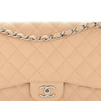 Caviar Quilted Jumbo Double Flap Beige Clair