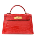 Shiny Alligator Horseshoe Mini Kelly Sellier 20 Rouge de Coeur Rose Mexico