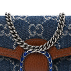 New Denim GG Monogram Dollar Calfskin Enamel Super Mini Dionysus Shoulder Bag Blue Tea Cuir Epilog Electric Blue