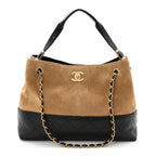 Suede Calfskin Shiny Lambskin Quilted Small Coco Base Shopping Bag Beige Black