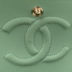 Caviar Quilted Small Double Flap Light Green