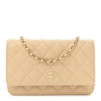 Caviar Quilted Wallet on Chain WOC Beige