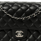 Caviar Quilted Medium Double Flap Black