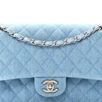 Denim Quilted Medium Double Flap Light Blue
