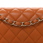 Caviar Quilted Small Double Flap Light Brown