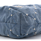 Washed Denim Quilted Studded Mini Chanel 22 Blue