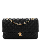 Lambskin Quilted Medium Double Flap Black