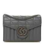 Calfskin Matelasse Aria GG Marmont Chain Wallet Deep Grey