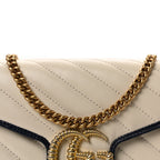 Vintage Effect Calfskin Matelasse Diagonal Torchon GG Marmont Chain Wallet Mystic White Blue Agata