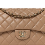 Caviar Quilted Jumbo Double Flap Beige