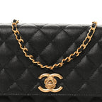 Caviar Quilted Camellia Wallet On Chain WOC Black