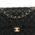 Lambskin Quilted Medium Double Flap Black