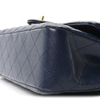 Caviar Quilted Medium Double Flap Navy