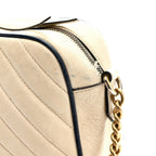 Vintage Effect Calfskin Matelasse Diagonal Small Torchon GG Marmont Chain Shoulder Bag Mystic White Blue Agata