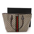 GG Supreme Monogram Calfskin Web Large Ophidia Tote Beige Dark Brown
