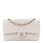 Caviar Quilted Medium Double Flap Light Grey