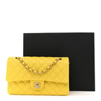 Caviar Quilted Medium Double Flap Yellow