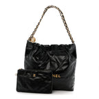 Shiny Calfskin Quilted Small Chanel 22 Black