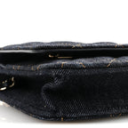 Denim Quilted CC Turnlock Wallet On Chain WOC Dark Blue Orange