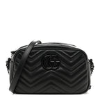 Calfskin Matelasse Monochrome Small GG Marmont Chain Shoulder Bag Black