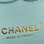 Caviar Quilted Medium Double Flap Light Blue
