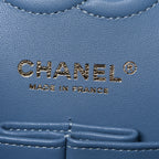 Printed Denim Quilted Small Double Flap Light Blue