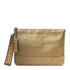 Metallic Calfskin Crocodile Embossed Medium Gabrielle Cosmetic Case Gold