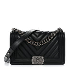 Lambskin Chevron Quilted Medium Boy Flap Black