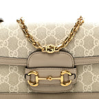 GG Supreme Monogram Small Horsebit 1955 Chain Shoulder Bag Beige Mystic White