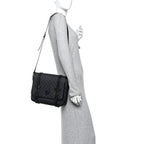 GG Supreme Monogram Textured Dollar Calfskin Retro Interlocking G Flap Messenger Bag Black