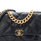 Goatskin Quilted Large Chanel 19 Flap Navy Blue