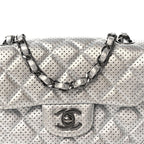 Metallic Lambskin Perforated Mini Rectangular Flap Silver