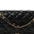 Lambskin Quilted Medium Double Flap Black