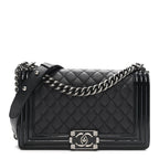 Goatskin Quilted Patent Medium Duo Boy Flap Dark Blue