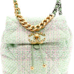 Tweed Quilted Chanel 19 Backpack Green Pink