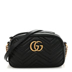 Calfskin Matelasse Small GG Marmont Chain Shoulder Bag Black