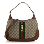 GG Supreme Monogram Azalea Calfskin Web Medium Jackie 1961 Hobo Beige Ebony Brown Sugar