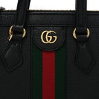 Textured Calfskin Web Small Ophidia Tote Bag Black