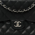 Caviar Quilted Jumbo Double Flap Black