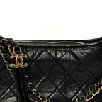 Aged Calfskin Quilted Small Gabrielle Logo Hobo Black
