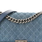 Denim Quilted Medium Boy Flap Blue
