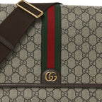 Tender GG Supreme Monogram Textured Dollar Calfskin Ophidia Messenger Bag Beige Ebony Dark Brown
