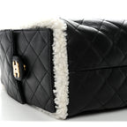 Crumpled Sheepskin Shearling Quilted Small Chanel 25 Handbag Black White